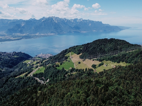 Drone photo of lake Geneva near Montreux
