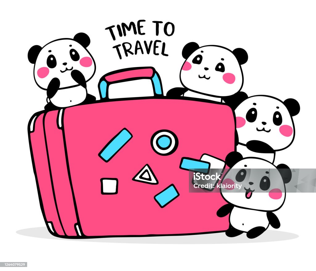 Vetores de Ilustração Vetorial De Pandas De Desenho Animado Adorável Com  Cor Rosa Grande Mala De Viagem Em Fundo Branco Felizes Viajantes Panda  Bonitos e mais imagens de Mala de viagem -