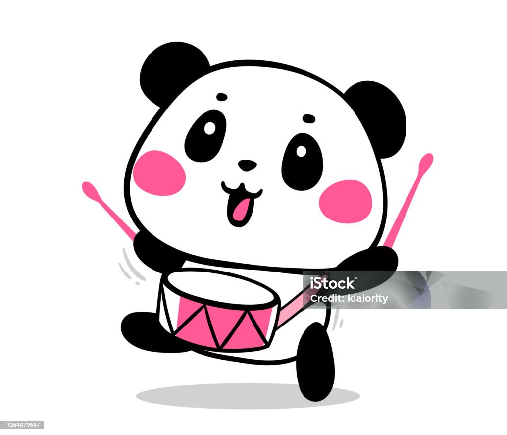 Vector Minh Họa Gấu Trúc Hoạt Hình Đáng Yêu Đi Và Đập Vào Trống ...