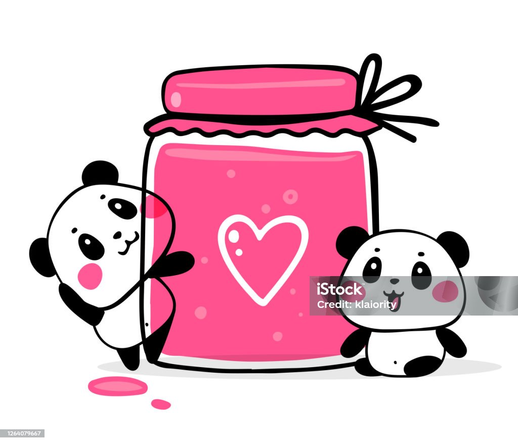 Vector Minh Họa Hai Con Gấu Trúc Hoạt Hình Đáng Yêu Với Lọ Mứt Lớn ...