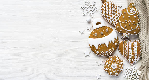 Homemade gingerbread on white wooden table