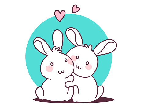 Two Happy Little Cute Bunny Hug On White Background Vector Illustration Of  Lovely Cartoon Two White Rabbit With Heart Stock Illustration - Download  Image Now - iStock
