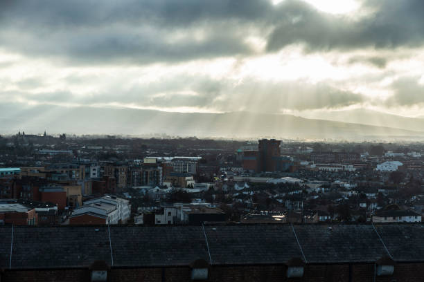 Dublin, Ireland - December 31, 2019: Overview of Dublin at sunset in Dublin, Ireland
