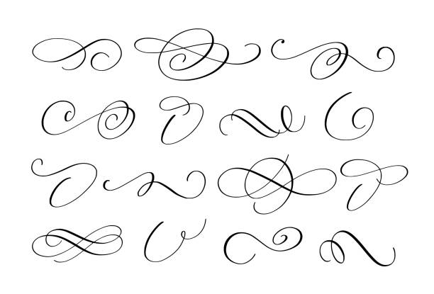 ilustrações de stock, clip art, desenhos animados e ícones de simple elegant ink calligraphy design elements set - frame circle scroll shape ornate