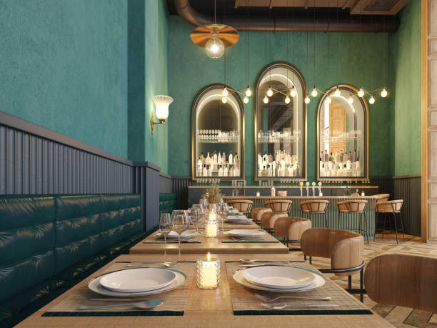 istock Restaurant and bar interior.Modern classic style.Empty dish for food concept.3d rendering 1264086007