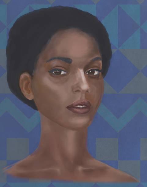 アフリカ型ファラシの少女の絵の肖像 - serious african ethnicity mid adult bright点のイラスト素材／クリップアート素材／マンガ素材／アイコン素材