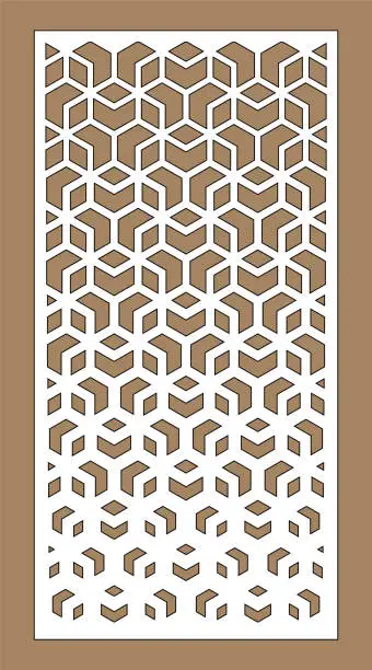 Vector illustration of Shade screen, privacy fence template. Laser cut vector panel, screen, fence, divider. Cnc decorative pattern, jali design, interior element. Islamic , arabic laser cutting