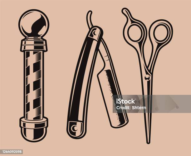 Set Of Vector Illustration Of A Barber Pole Stock Illustration - Download Image Now - Razor Blade, Barber Shop, Barber