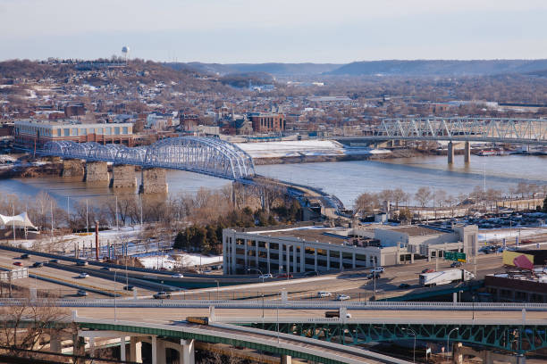 View from Eden Park (Cincinnati, Ohio) Across the Ohio River Toward Newport stock photo