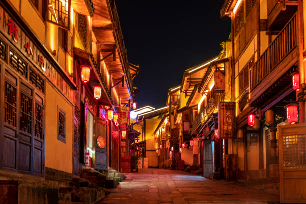 Night view of ancient town streets in Chongqing, China Night view of ancient town streets in Chongqing, China chongqing stock pictures, royalty-free photos & images