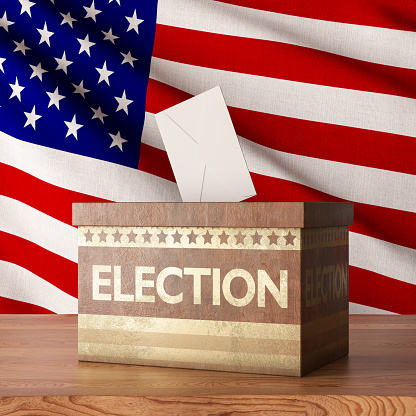 Wooden Election Ballot with USA Flag. 3d Render