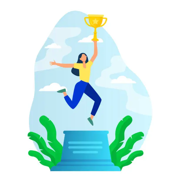 Vector illustration of Woman celebrating victory