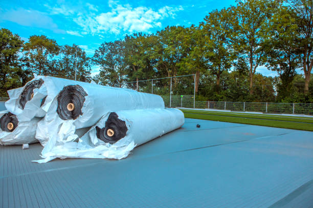 istock Synthetic football pitch construction process 1264093973