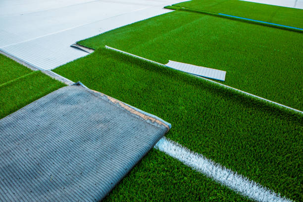 istock Synthetic football pitch construction process 1264093984