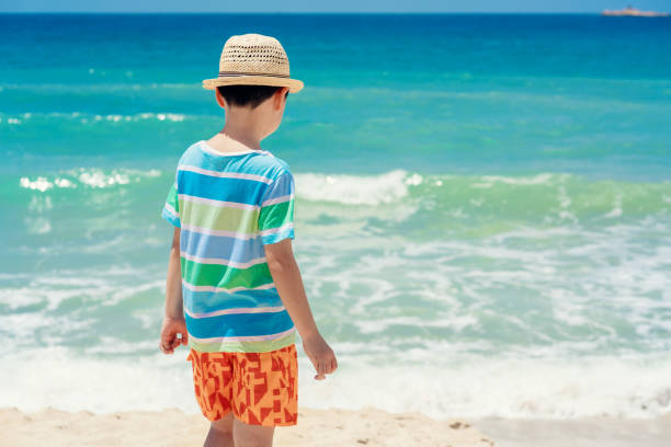 istock Asian little boy playing on the beach 1264095515
