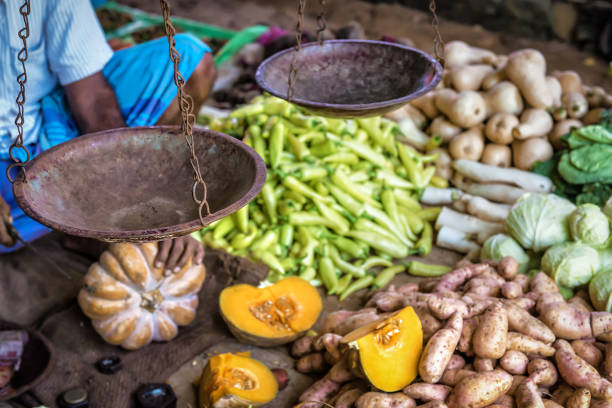 old vintage scales in the local tropical vegetable market