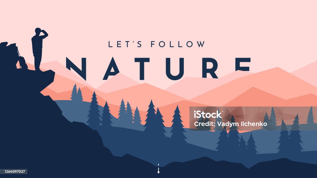 Traveler Walks Travel Concept Of Discovering Exploring And Observing Nature  Hiking Adventure Tourism The Guy Walking With Backpack And Travel Walking  Sticks Website Template Natural Wallpaper Stock Illustration - Download  Image Now -