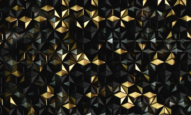 fundo de renderização de mosaico preto dourado brilhante 3d - bronze decor tile mosaic - fotografias e filmes do acervo
