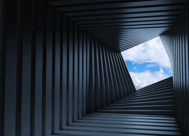 istock Abstract dark tunnel background, twisted interior 3 d 1264101328