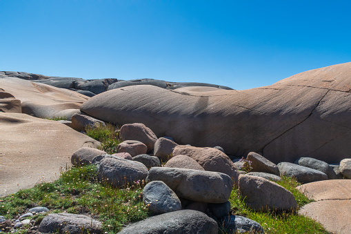 Rocky landscape of granite in the Swedish archipelago of Bohuslän, on the Swedish west coast