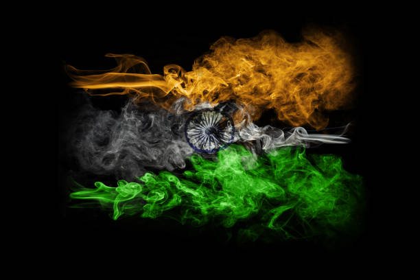 Indian flag with smoke on black background