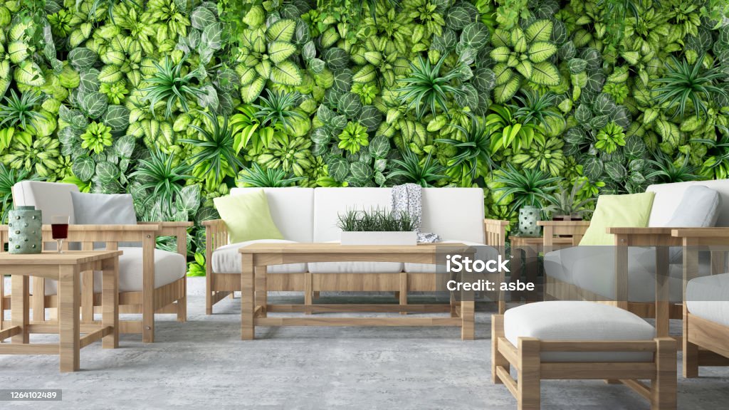 Cozy Lounge Outside Cozy Lounge Outside. 3d Render Yard - Grounds Stock Photo