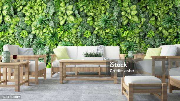 Cozy Lounge Outside Stock Photo - Download Image Now - Yard - Grounds, Patio, Furniture