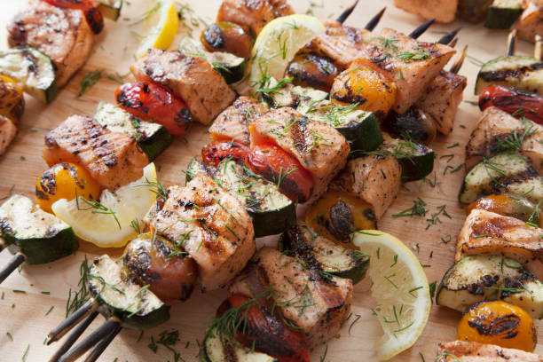 istock BBQ Salmon Skewers with Zucchini and Tomatoes 1264102572