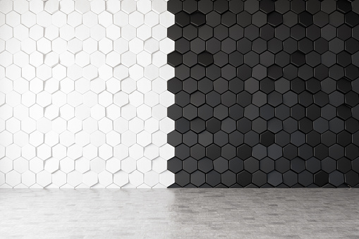 Half Black Half White Hexagon Wall Tiles. 3d Render