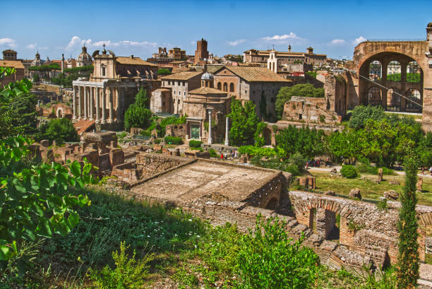 vista aérea do fórum romano de palatine hill - travel tourist roman forum rome - fotografias e filmes do acervo