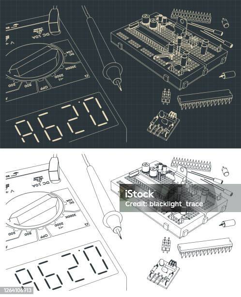 Technology Components Drawings Electronics Components Kit Drawings Stock Illustration - Download Image ...