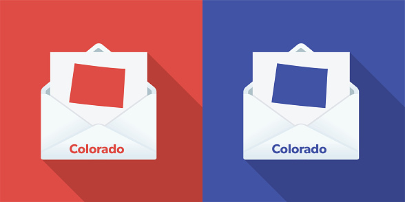 Distance or early voting by mail. Envelope contains one voter ballot with a state outline on it. File is CMYK color space and it comes with a large high resolution jpeg.