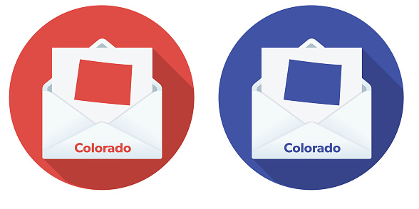 Distance or early voting by mail. Envelope contains one voter ballot with a state outline on it. File is CMYK color space and it comes with a large high resolution jpeg.