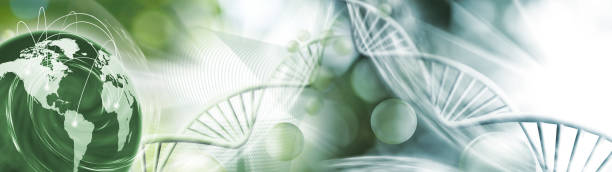 istock The image of stylized DNA chains and the planet Earth symbolizing global problems. 1264108536