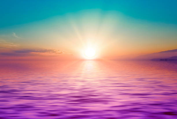 istock Fantastic seascape with beautiful purple sea at sunset 1264108975