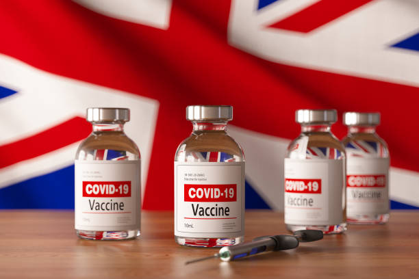 istock COVID-19 Coronavirus Vaccine Bottles with British Flag 1264110578