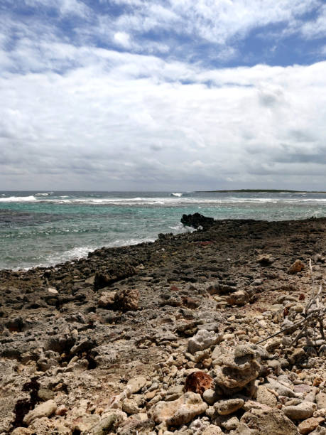 istock Beautiful sunset at a rocky beach in Anguilla 1264110651