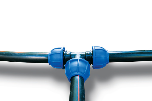 Screw connecter junction for black HDPE water pipe, clipping path effected