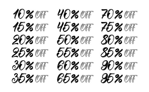 セールと割引タグ。最大10、15、20、25、30、35、40、45、50、55、60、65、70、75、80、85、90、95%オフ。 - sale off label number 10点のイラスト素材／クリップアート素材／マンガ素材／アイコン素材