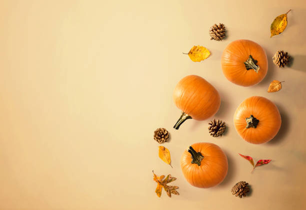 istock Autumn pumpkins with leaves 1264116444