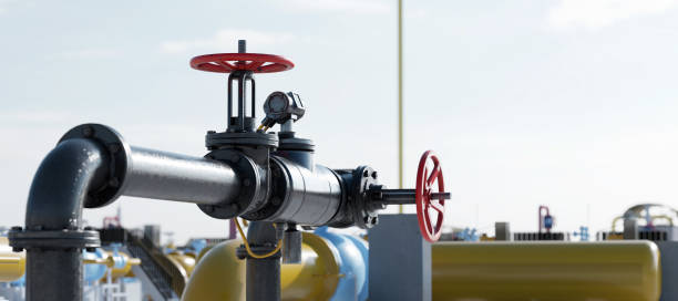 istock Gas tap with pipeline system at natural gas station. 1264116521