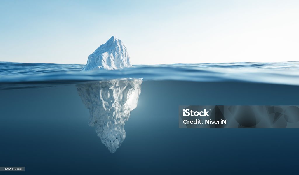 Tip of the iceberg. Half underwater. Tip of the iceberg. Half underwater. Also concepts of global warming and climate change Iceberg - Ice Formation Stock Photo