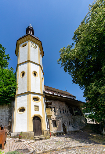 Schwaebisch Gmuend, BW / Germany - 23 July 2020: view of the St. Salvator chapel in Schwaebisch Gmuend