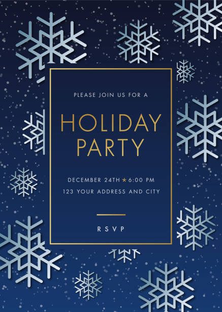 ilustrações de stock, clip art, desenhos animados e ícones de holiday party invitation with snowflake. - christmas snow frame snowflake