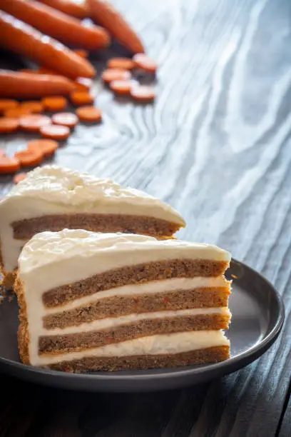 Carrot cake slices with carrot ingredients vegan breakfast