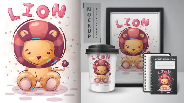 Vector illustration of Cute lion poster and merchandising