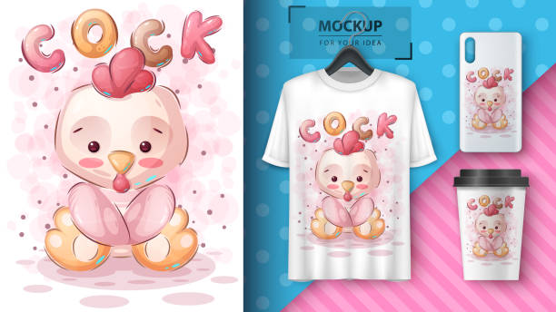Cute teddy cock - poster and merchandising Cute teddy cock - poster and merchandising. Vector eps 10 crazy chicken stock illustrations