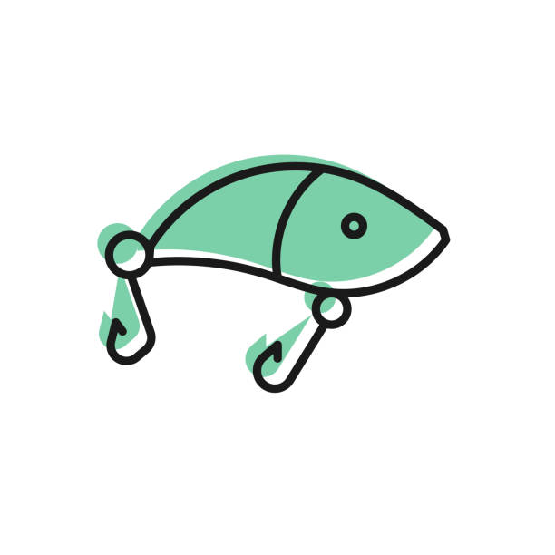 ilustrações, clipart, desenhos animados e ícones de linha preta ícone de isca de pesca isolado no fundo branco. equipamento de pesca. vetor - fishing fishing hook metal animal imitation