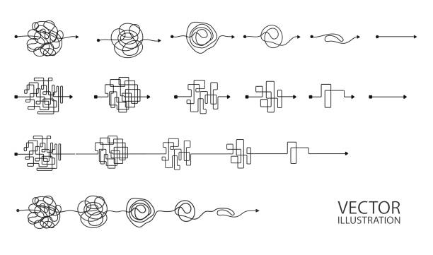 illustrations, cliparts, dessins animés et icônes de ensemble de symboles de clew salissants ligne de symboles avec l’élément rond griffonné - tied knot