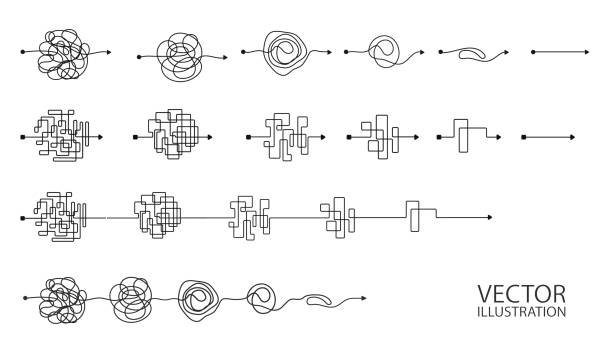 набор грязных символов clew линия символов с набросается круглый элемент - tied knot stock illustrations